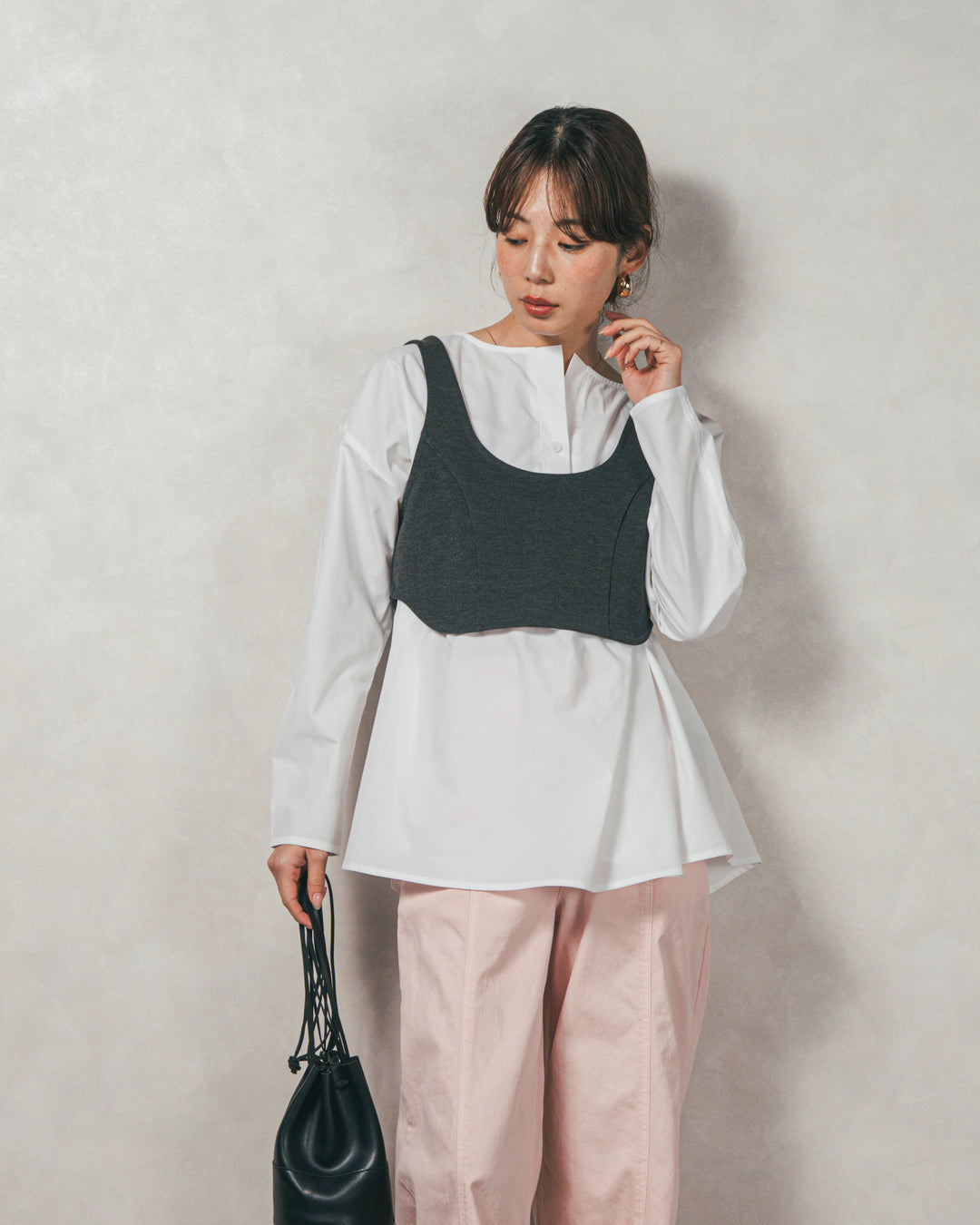 ［SET］カットビスチェxブラウス レイヤードSET+センターシーム リラックスカラーデニム（2SET）