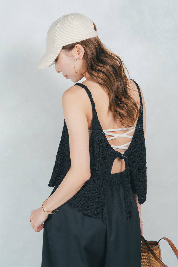 リブ編みニットビスチェ (BLACK)