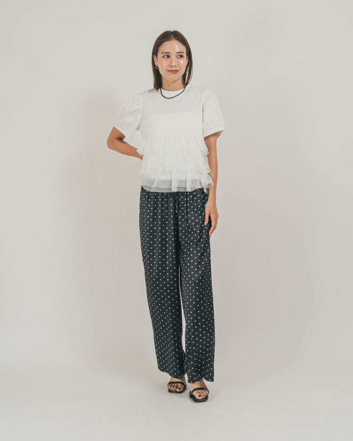 ［SET］チュールフリル ペプラムTシャツ + ドットサテンパンツ（2SET）