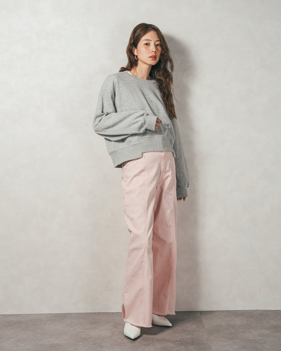 ラメ裏毛ボリュームスリーブトレーナー (GRAY)