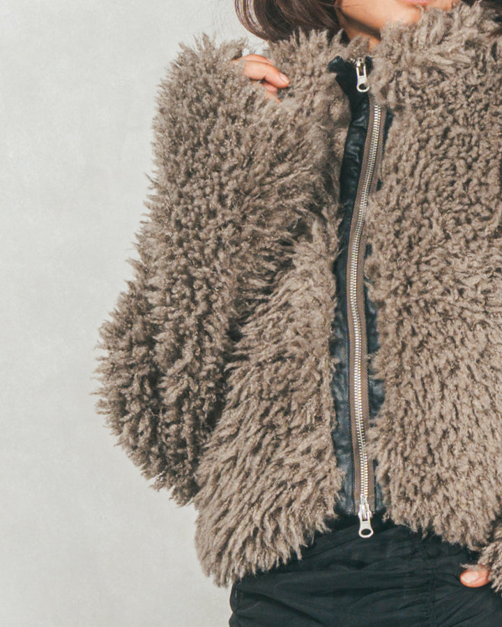 ［SET］プードルボアZipショートコート+ワイドTuckイージーデニム（2SET）