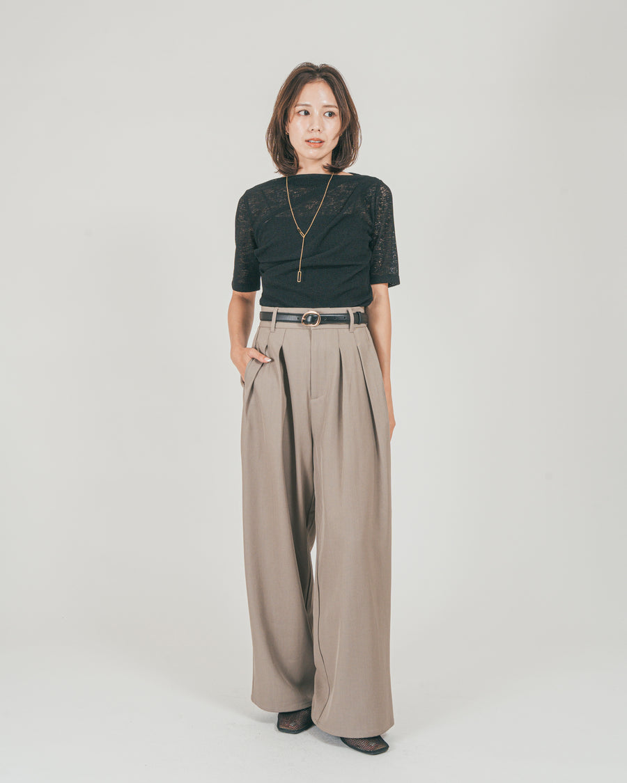 ［SET］カットレース ドレープTee + ダブルタック ハイウエストワイドパンツ（2SET）