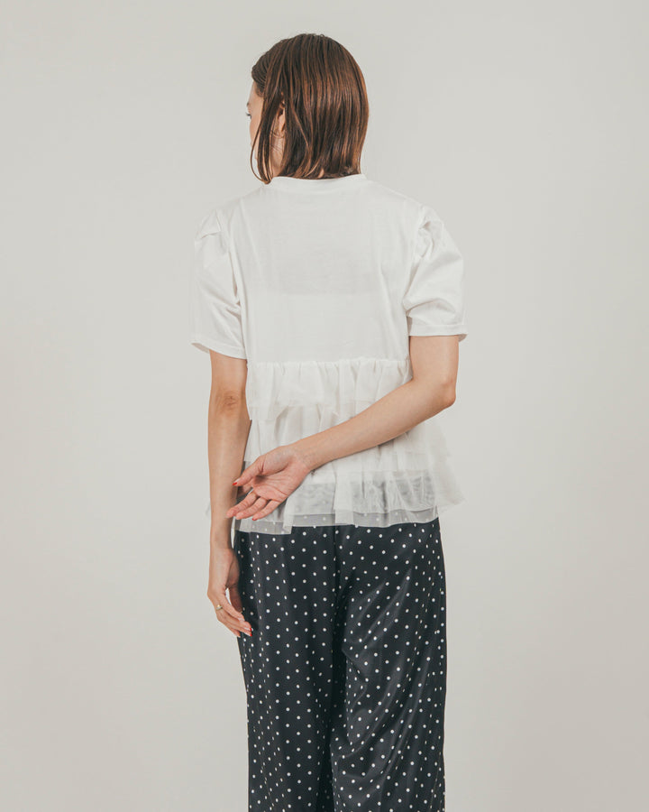 ［SET］チュールフリル ペプラムTシャツ + ドットサテンパンツ（2SET）