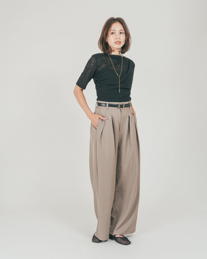［SET］カットレース ドレープTee + ダブルタック ハイウエストワイドパンツ（2SET）