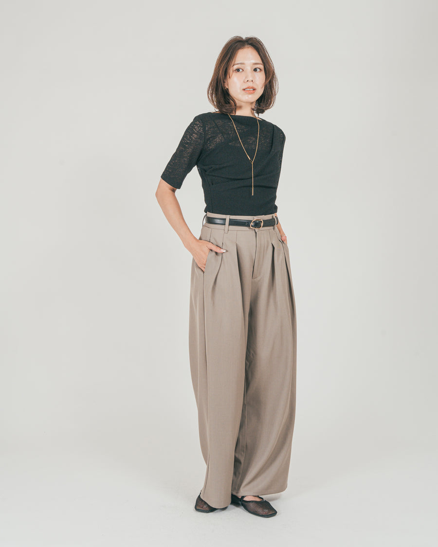 ［SET］カットレース ドレープTee + ダブルタック ハイウエストワイドパンツ（2SET）