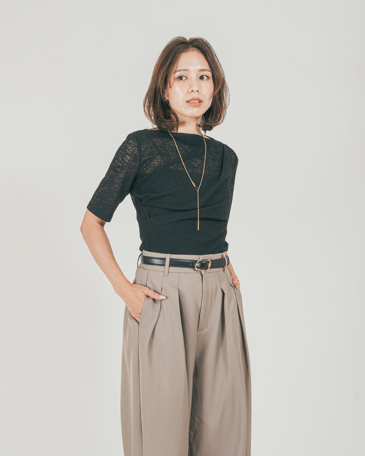 ［SET］カットレース ドレープTee + ダブルタック ハイウエストワイドパンツ（2SET）