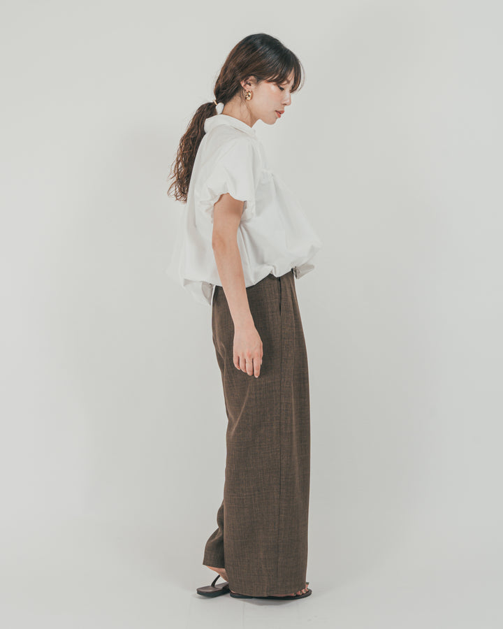 ［SET］バルーンShirringハーフスリーブシャツ + スラブTweedタックワイドパンツ（2SET）