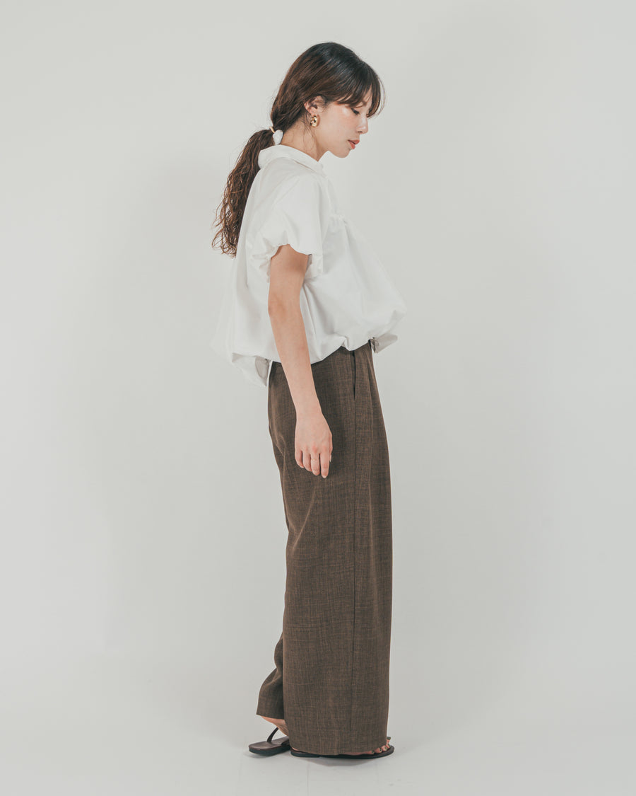［SET］バルーンShirringハーフスリーブシャツ + スラブTweedタックワイドパンツ（2SET）