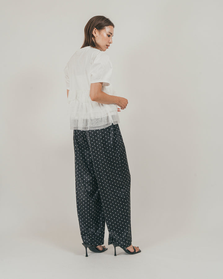 ［SET］チュールフリル ペプラムTシャツ + ドットサテンパンツ（2SET）
