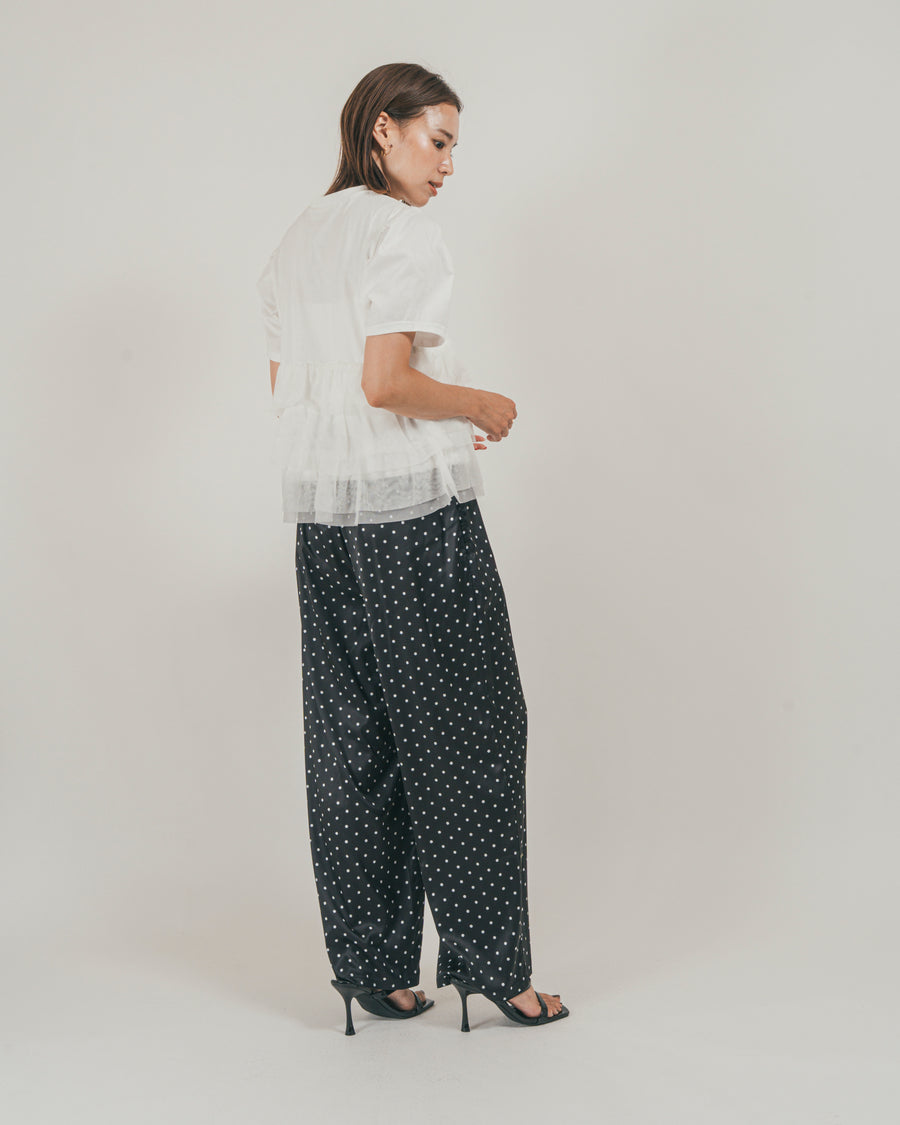 ［SET］チュールフリル ペプラムTシャツ + ドットサテンパンツ（2SET）