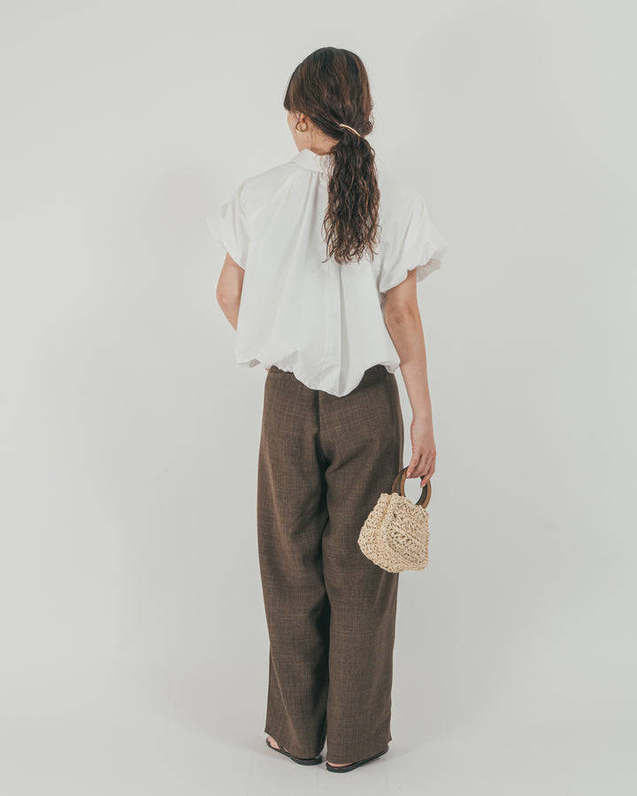 ［SET］バルーンShirringハーフスリーブシャツ + スラブTweedタックワイドパンツ（2SET）