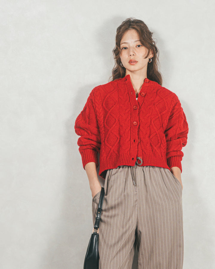 ［SET］ケーブルKnitクルーカーディガン+Relaxストライプパンツ