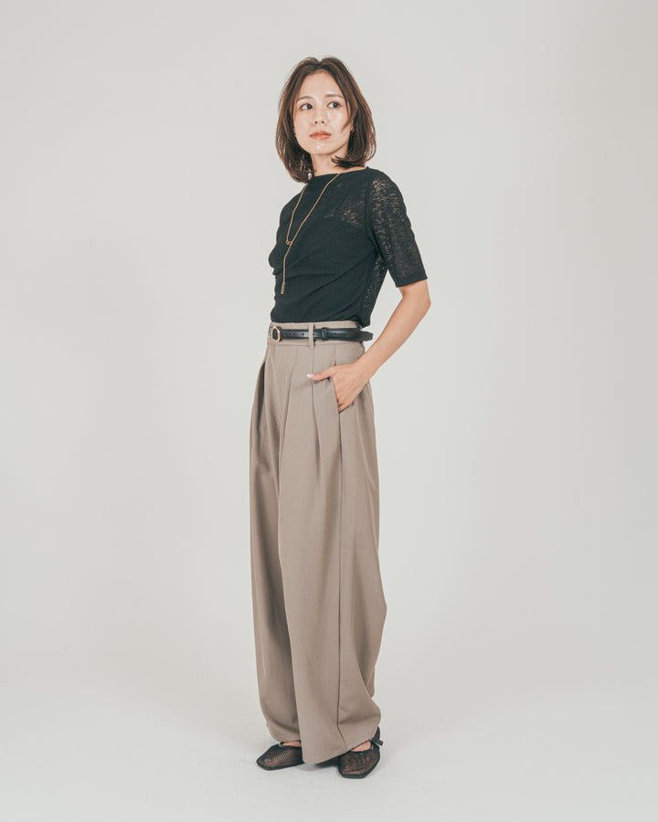 ［SET］カットレース ドレープTee + ダブルタック ハイウエストワイドパンツ（2SET）