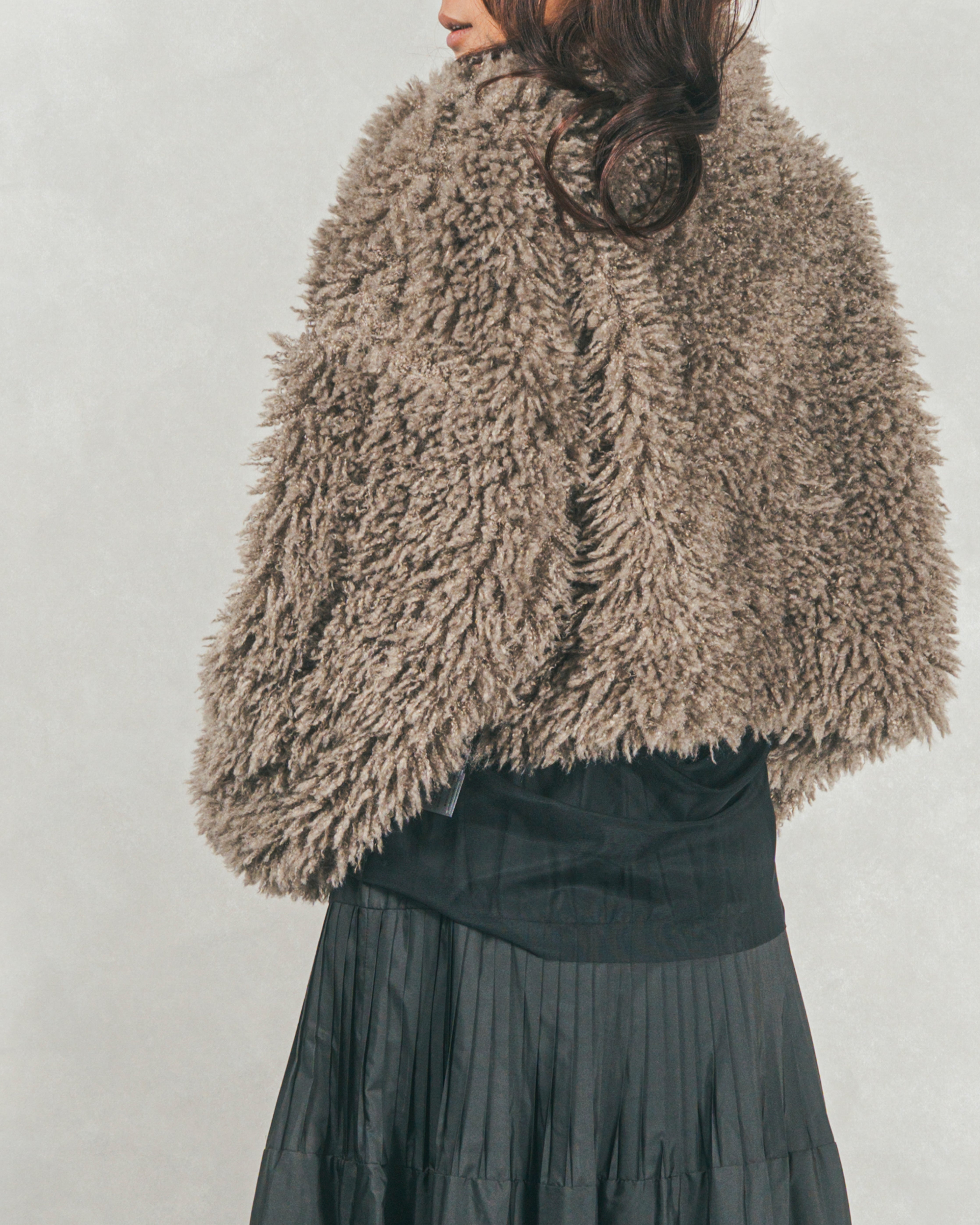 SET］プードルボアZipショートコート+ワイドTuckイージーデニム（2SET