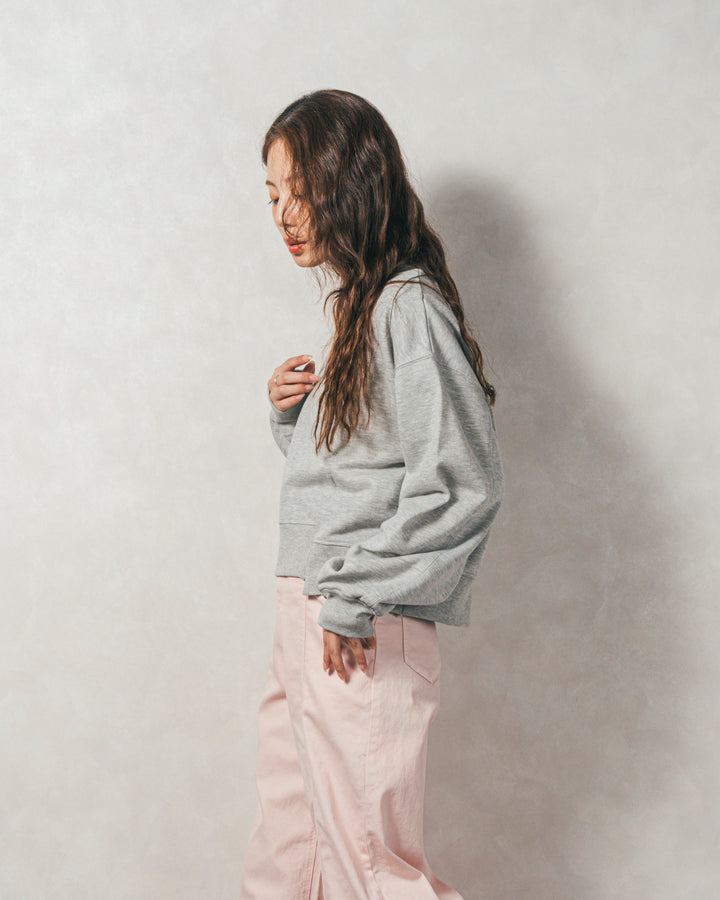 ［SET］ラメ裏毛ボリュームスリーブトレーナー+センターシーム リラックスカラーデニム（2SET）