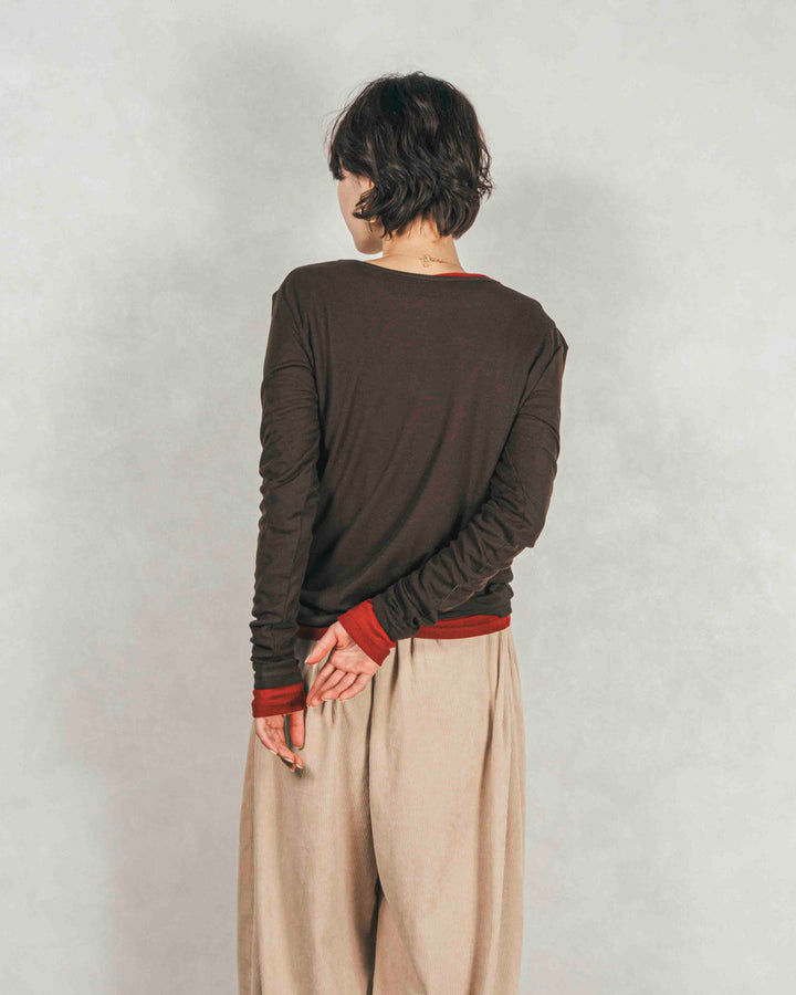 ［SET］Sheerリブヘンリーネックトップス+サイドタックコクーンコーデュロイパンツ（2SET）