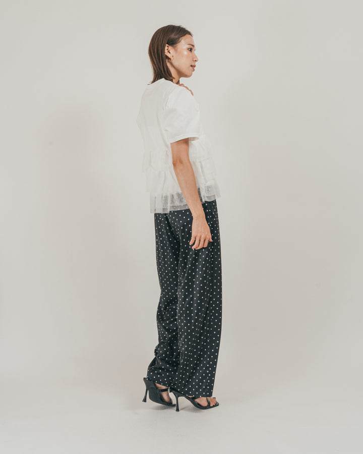 ［SET］チュールフリル ペプラムTシャツ + ドットサテンパンツ（2SET）