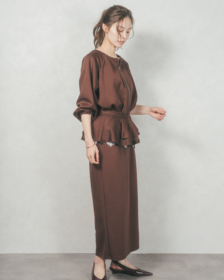 Multi-Way ライトポンチペプラムスカート (BROWN)