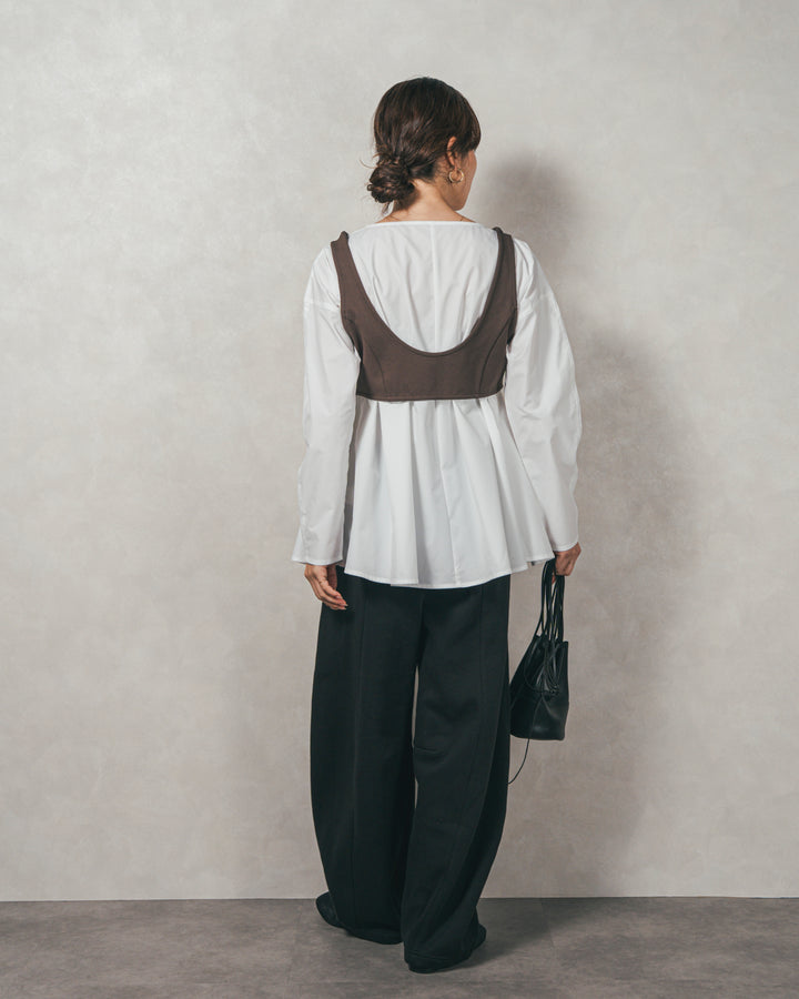 ［SET］カットビスチェxブラウス レイヤードSET+Relax 裏起毛カーブパンツ（2SET）