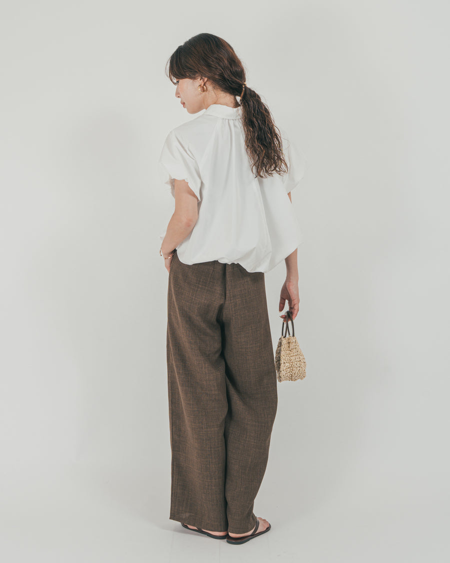 ［SET］バルーンShirringハーフスリーブシャツ + スラブTweedタックワイドパンツ（2SET）
