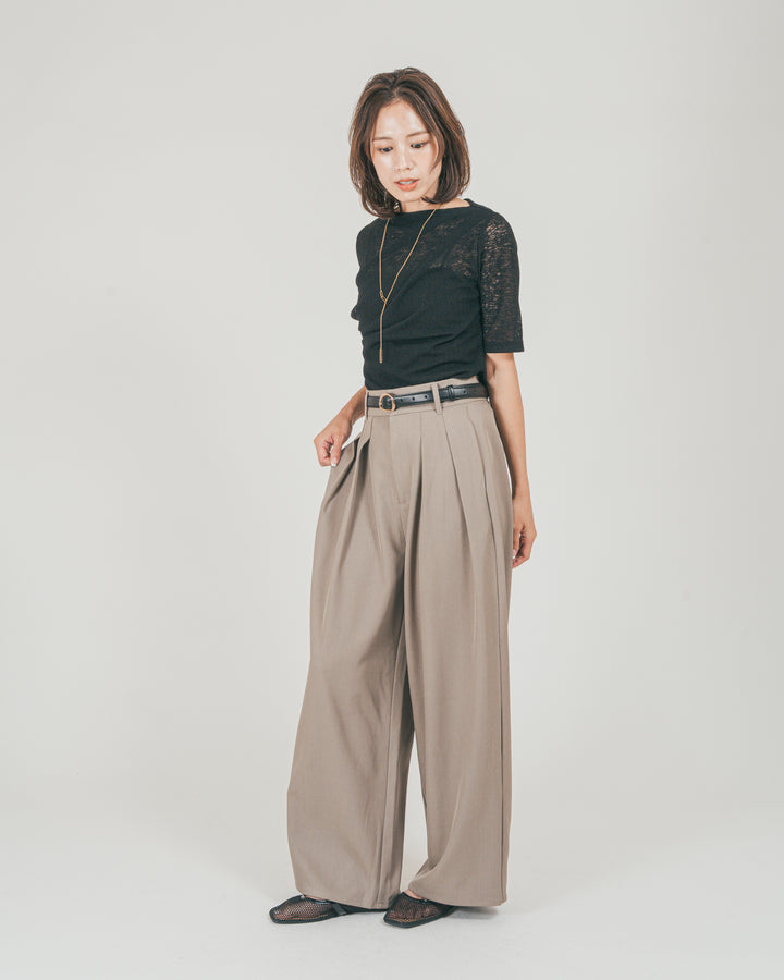［SET］カットレース ドレープTee + ダブルタック ハイウエストワイドパンツ（2SET）