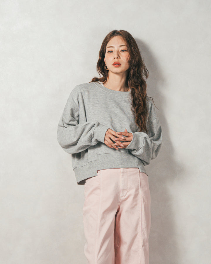 ［SET］ラメ裏毛ボリュームスリーブトレーナー+センターシーム リラックスカラーデニム（2SET）