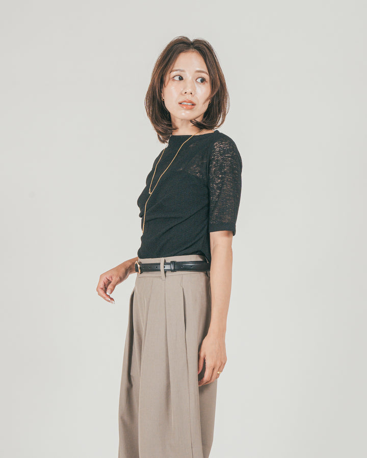 ［SET］カットレース ドレープTee + ダブルタック ハイウエストワイドパンツ（2SET）