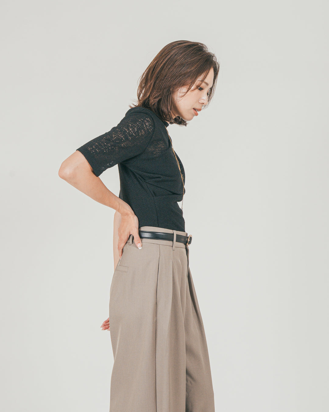 ［SET］カットレース ドレープTee + ダブルタック ハイウエストワイドパンツ（2SET）