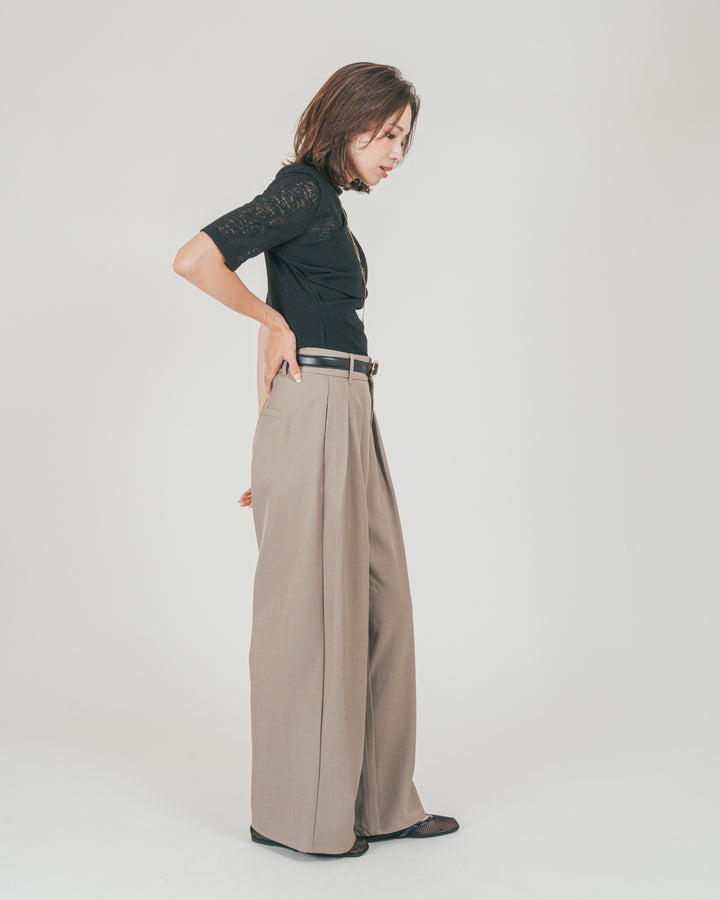 ［SET］カットレース ドレープTee + ダブルタック ハイウエストワイドパンツ（2SET）