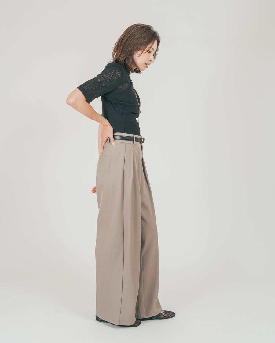 ［SET］カットレース ドレープTee + ダブルタック ハイウエストワイドパンツ（2SET）
