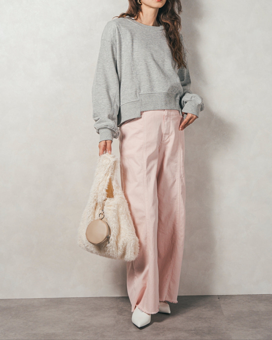 ラメ裏毛ボリュームスリーブトレーナー (GRAY)