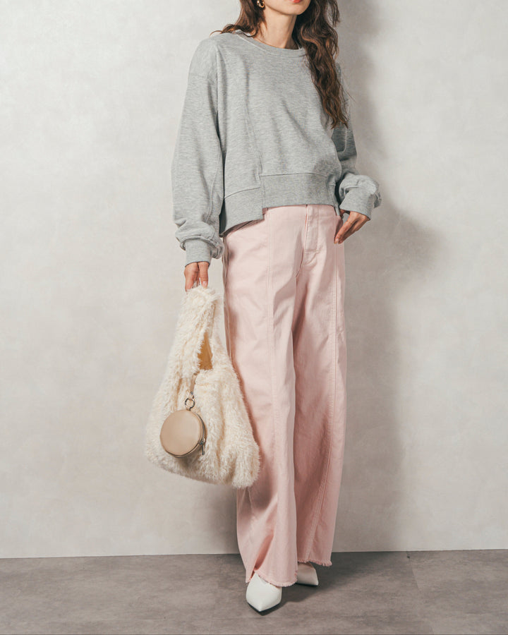 ラメ裏毛ボリュームスリーブトレーナー (GRAY)