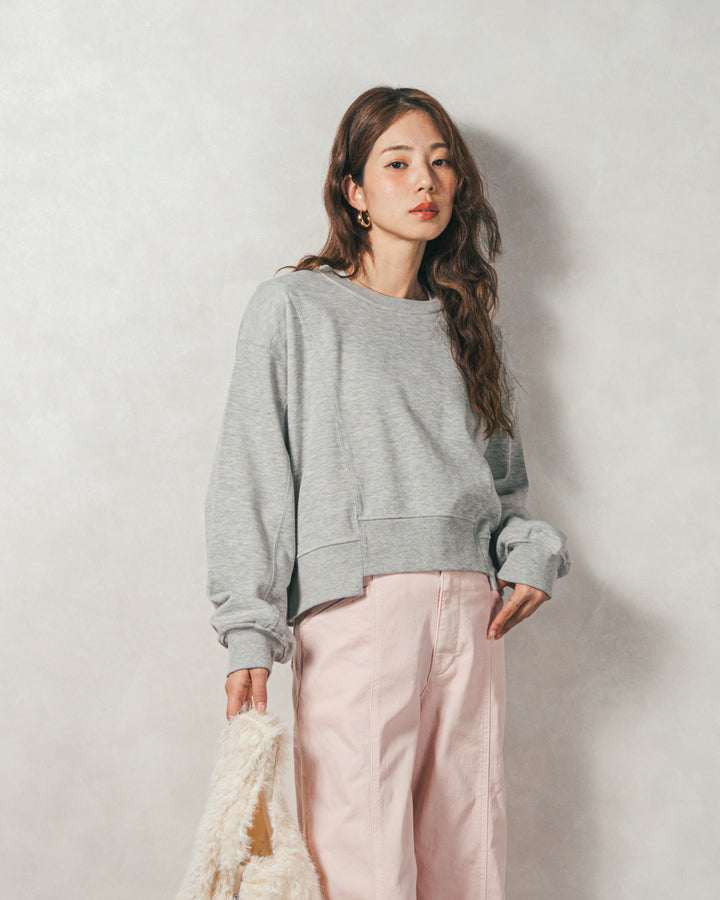 ラメ裏毛ボリュームスリーブトレーナー (GRAY)