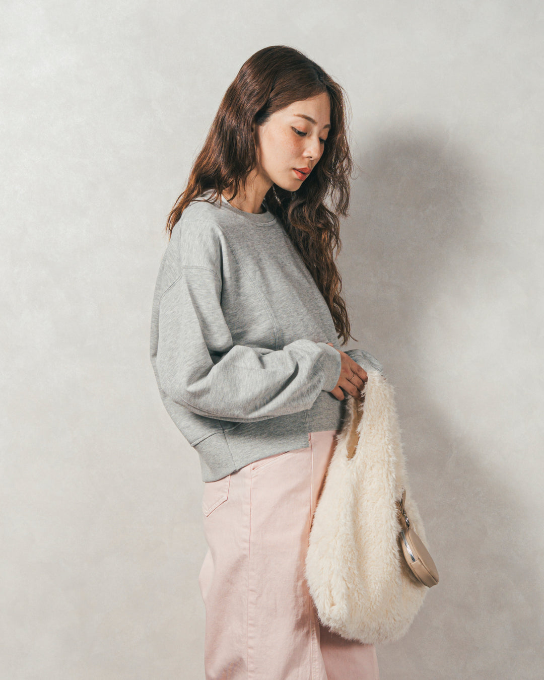 ラメ裏毛ボリュームスリーブトレーナー (GRAY)