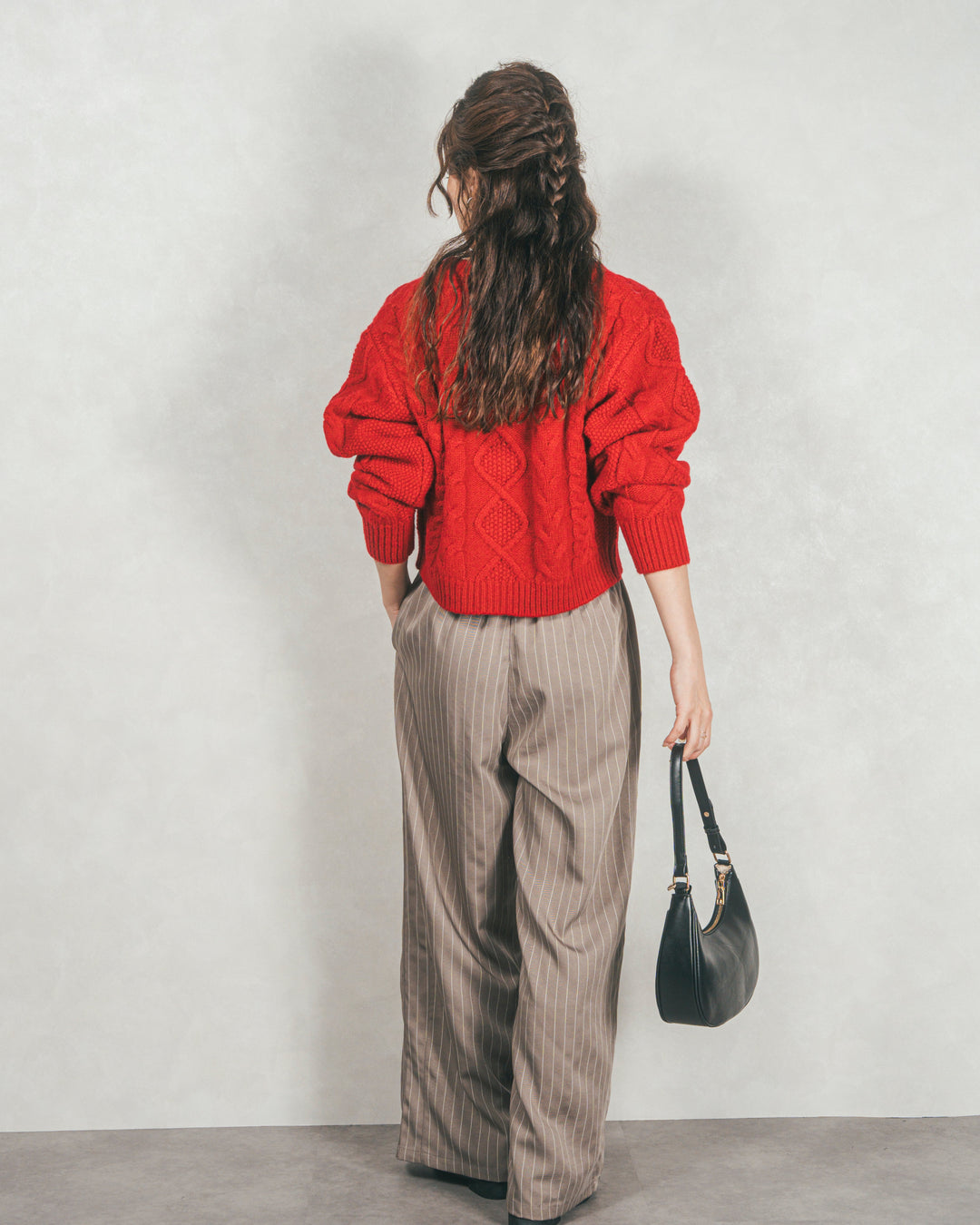 ［SET］ケーブルKnitクルーカーディガン+Relaxストライプパンツ