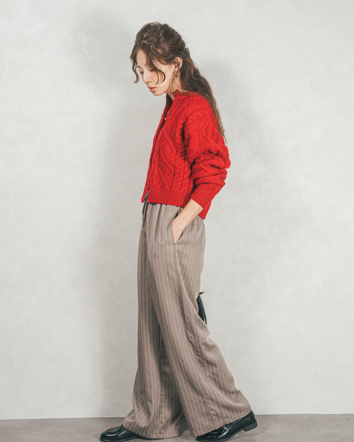［SET］ケーブルKnitクルーカーディガン+Relaxストライプパンツ