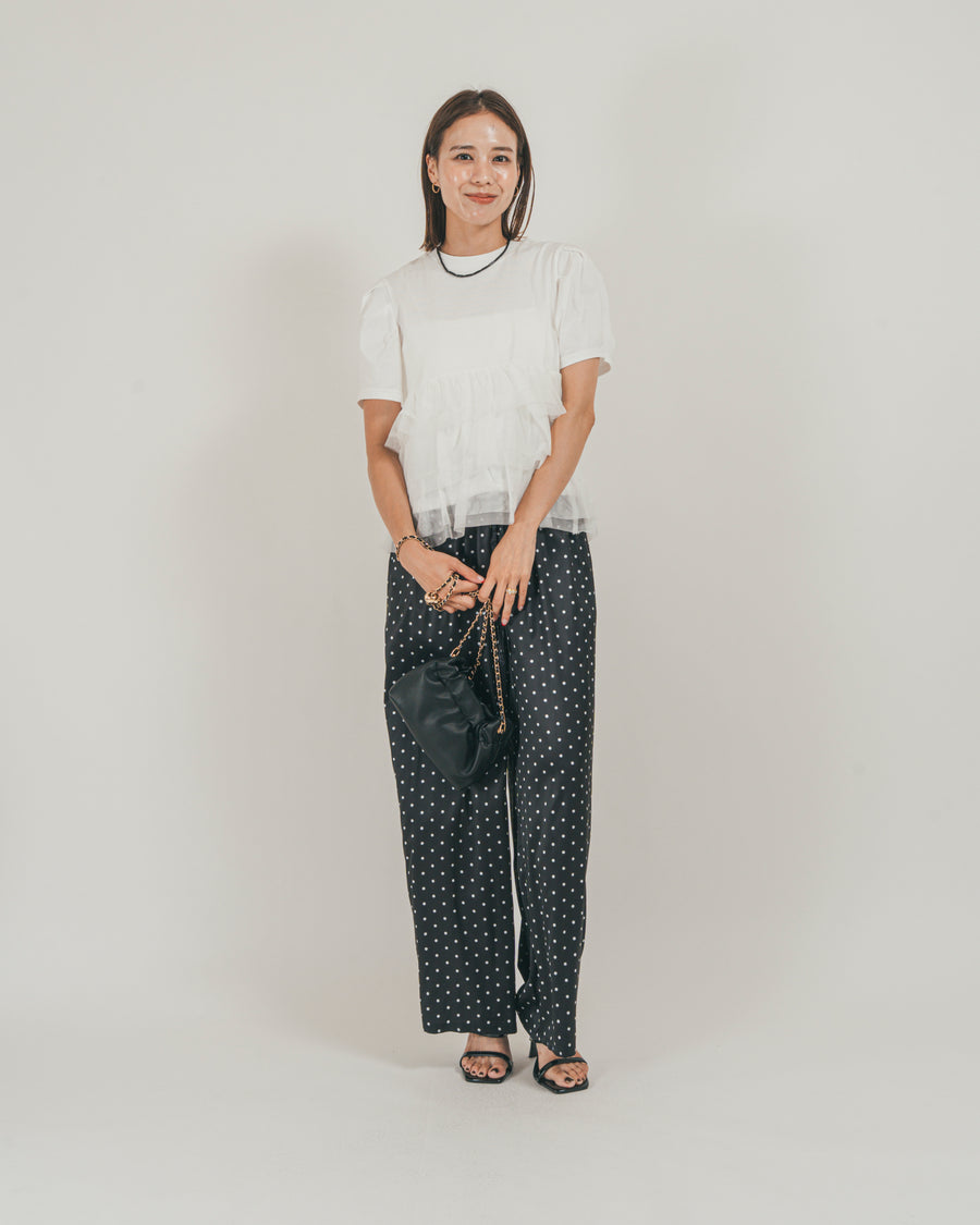［SET］チュールフリル ペプラムTシャツ + ドットサテンパンツ（2SET）