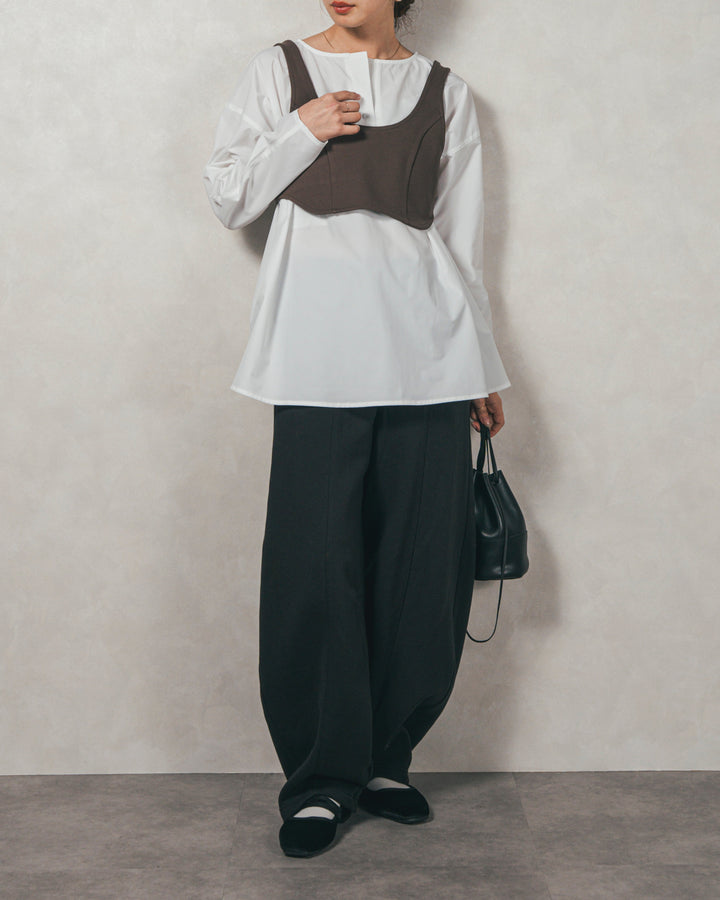 ［SET］カットビスチェxブラウス レイヤードSET+Relax 裏起毛カーブパンツ（2SET）