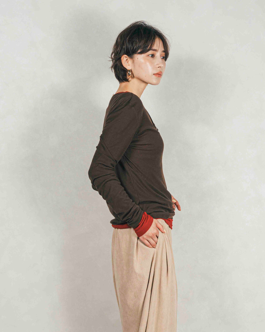 ［SET］Sheerリブヘンリーネックトップス+Sheerリブヘンリーネックトップス（2SET）