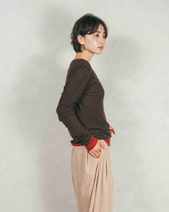 ［SET］Sheerリブヘンリーネックトップス+Sheerリブヘンリーネックトップス（2SET）