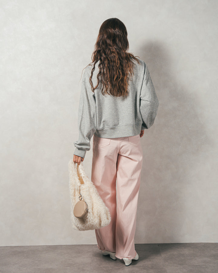 ［SET］ラメ裏毛ボリュームスリーブトレーナー+センターシーム リラックスカラーデニム（2SET）