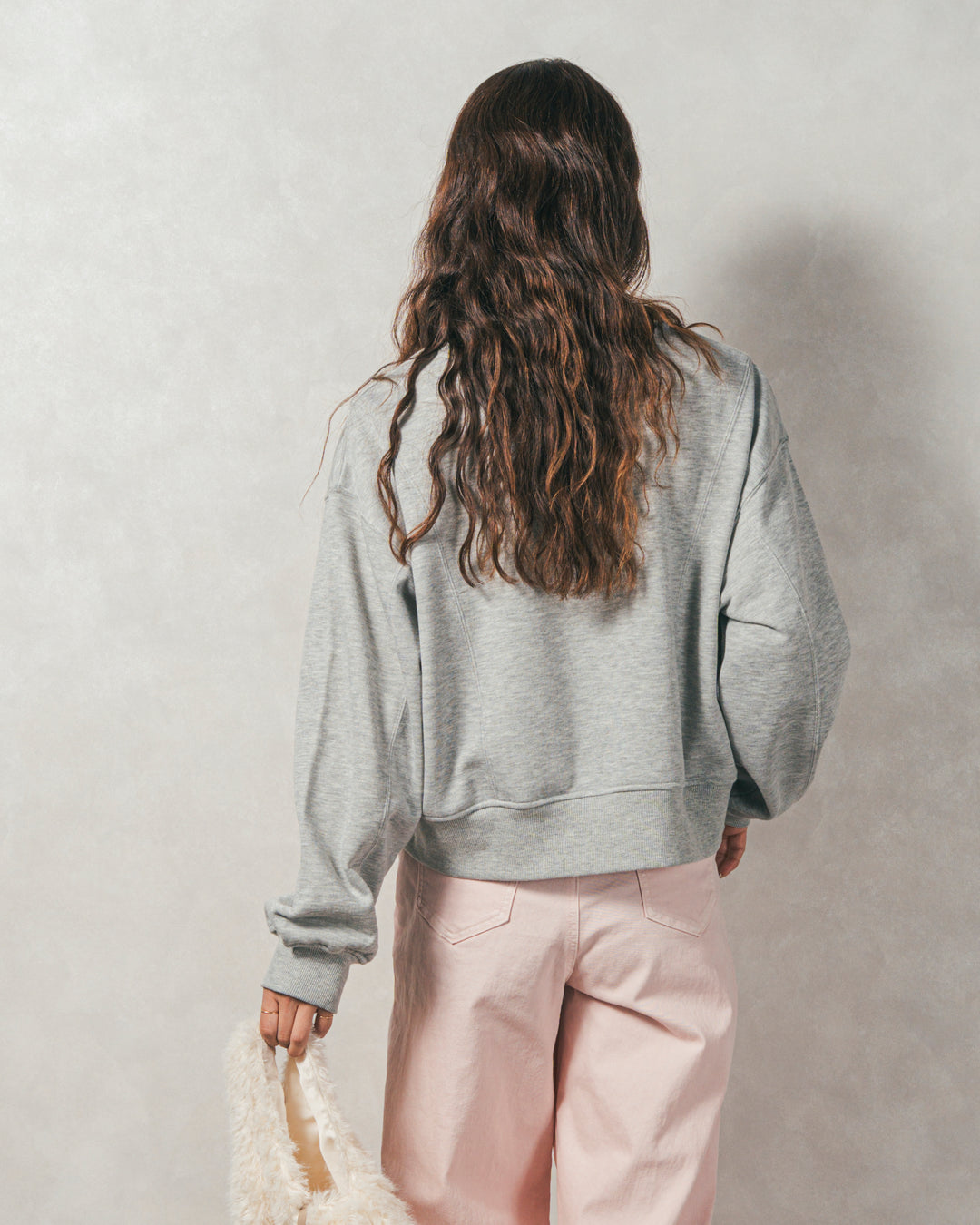 ラメ裏毛ボリュームスリーブトレーナー (GRAY)