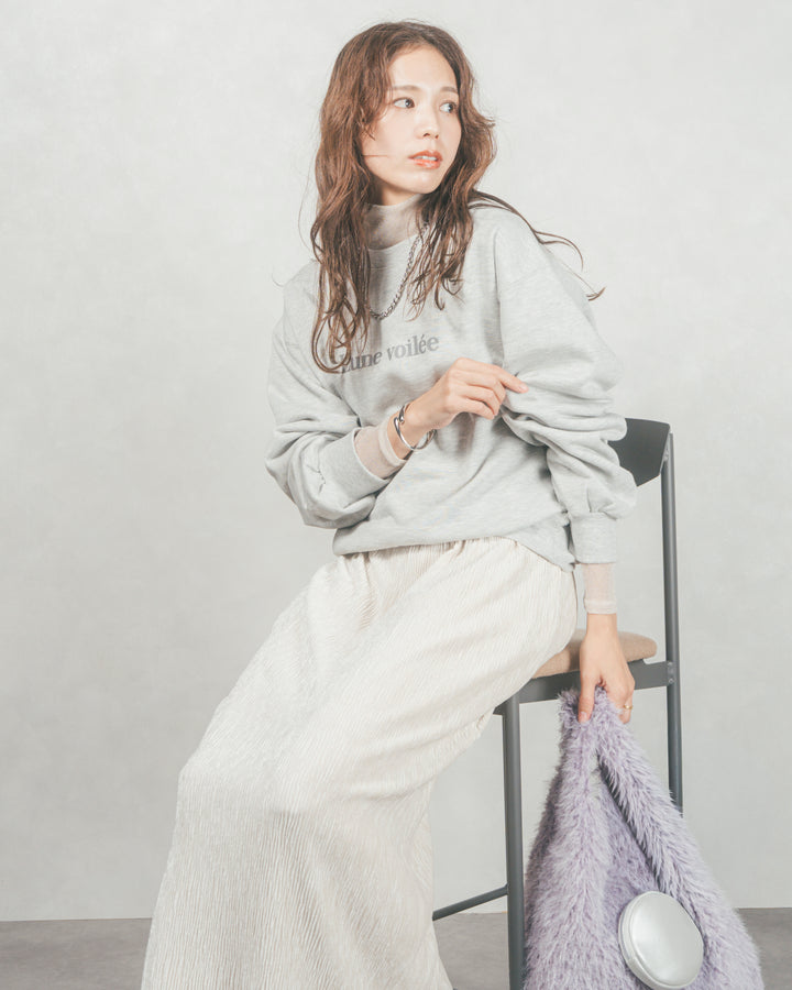 ［SET］フロントシリコンLogoスウェット+ベロアNarrowスカート