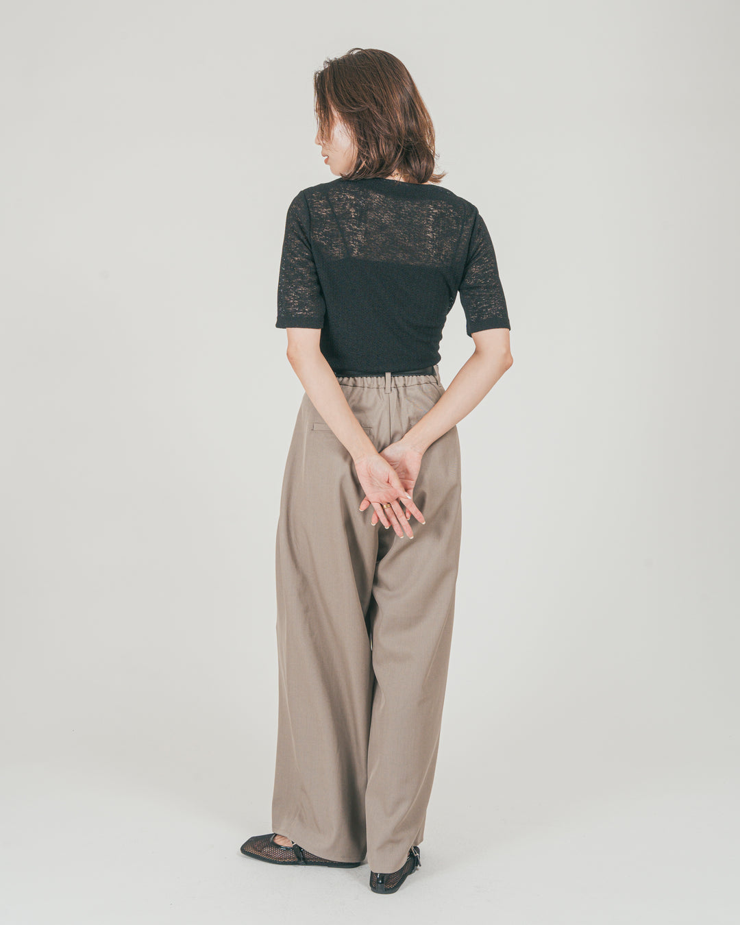 ［SET］カットレース ドレープTee + ダブルタック ハイウエストワイドパンツ（2SET）
