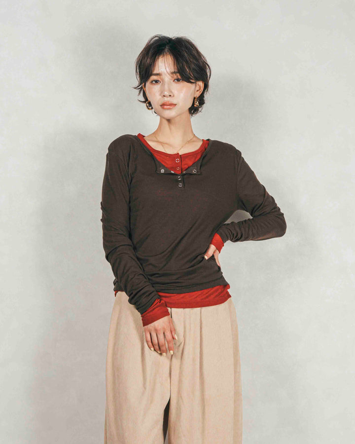 ［SET］Sheerリブヘンリーネックトップス+Sheerリブヘンリーネックトップス（2SET）