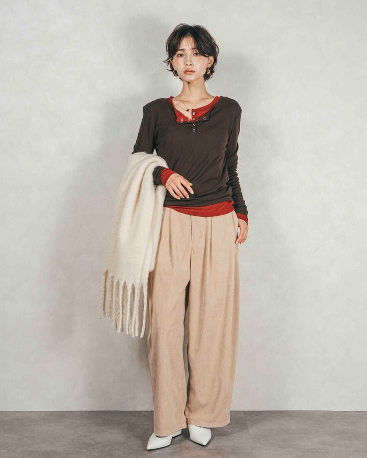 サイドタックコクーンコーデュロイパンツ（BEIGE）