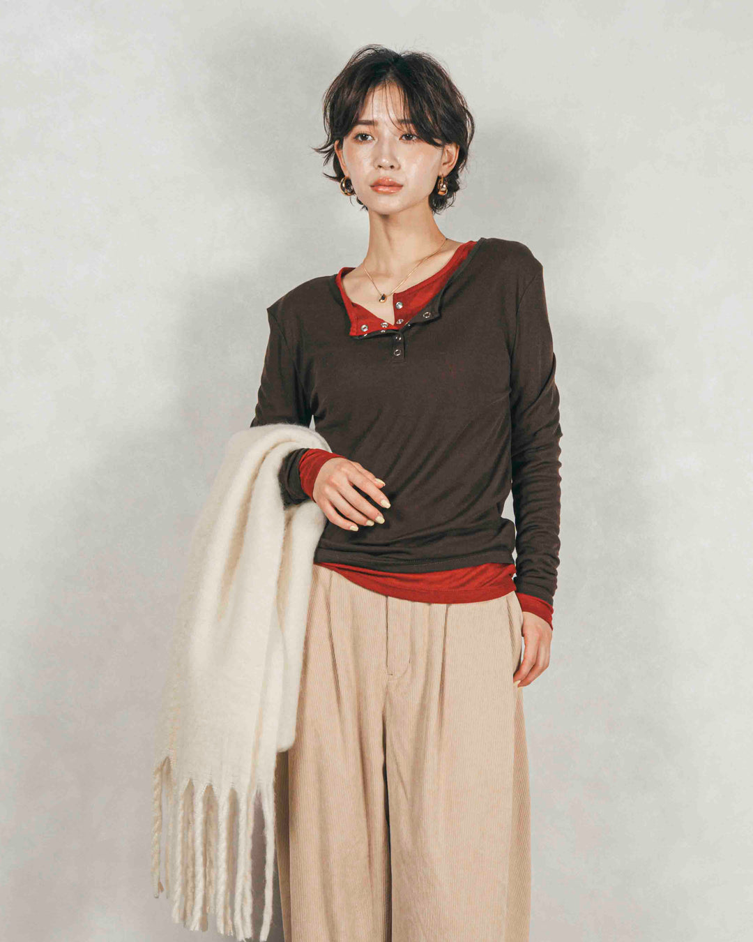 ［SET］Sheerリブヘンリーネックトップス+Sheerリブヘンリーネックトップス（2SET）