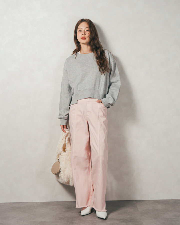 ラメ裏毛ボリュームスリーブトレーナー (GRAY)