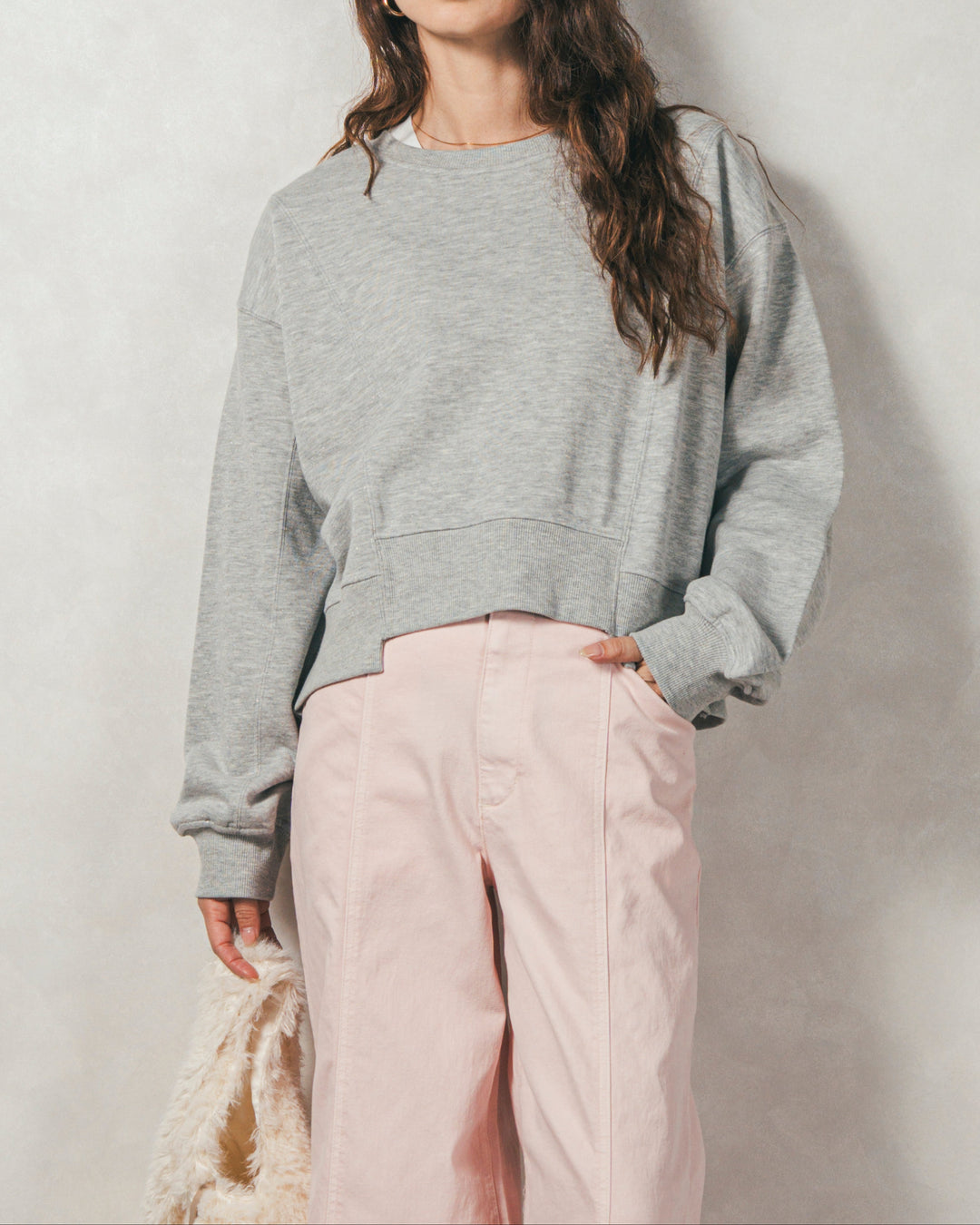 ラメ裏毛ボリュームスリーブトレーナー (GRAY)