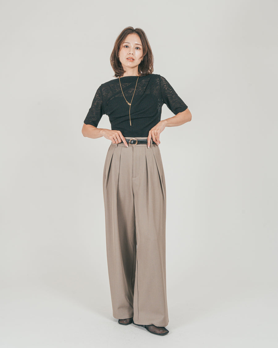［SET］カットレース ドレープTee + ダブルタック ハイウエストワイドパンツ（2SET）